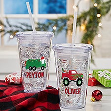 Construction & Monster Trucks Personalized Christmas Tumbler  - 42753