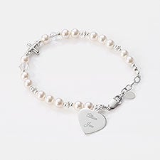 Childrens First Communion Engraved Sterling Silver Beaded Bracelet  - 42784