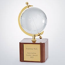 Engraved Recognition Crystal and Gold Globe Award  - 42906