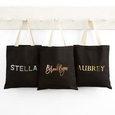 Metallic Foil Name Personalized Black Tote Bag  - 42916