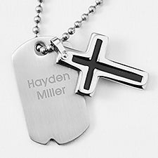 Childrens Engraved Cross & Dog Tag Necklace  - 42917