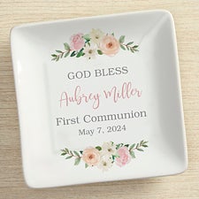 Floral First Communion Personalized Trinket Tray - 42970