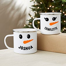 Smiling Snowman Personalized Enamel Mug - 42986