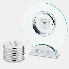 Corporate Engraved Round Clock and Paperweight Set  - 43014