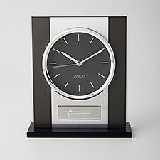 Corporate Engraved Recognition Black and Silver Tabletop Clock  - 43020