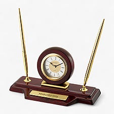 Corporate Engraved Mahogany Finish Double Pen Stand  - 43023
