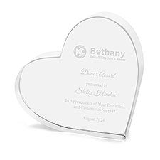Corporate Engraved Recognition Crystal Heart Award - 43025