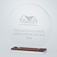 Personalzied Logo Office Round Glass and Wood Award - 43026