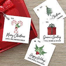 Watercolor Christmas Icons Personalized Gift Tags - 43070