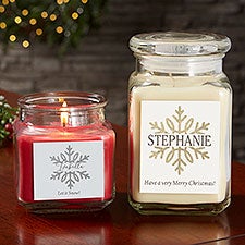 Silver and Gold Snowflakes Personalized Scented Glass Candle Jar  - 43096