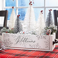Silver and Gold Snowflakes Personalized Wood Centerpiece Box  - 43097