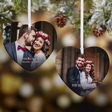Wedded Bliss Photo Personalized Heart Christmas Ornament  - 43135
