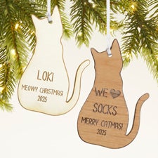 Personalized Cat Wood Christmas Ornament - 43151