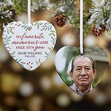Floral Memorial Photo Personalized Heart Ornament - 43221