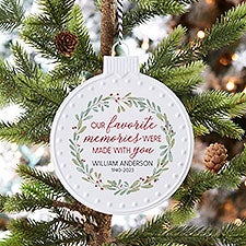 Floral Memorial Personalized White Enamel Ornament - 43222