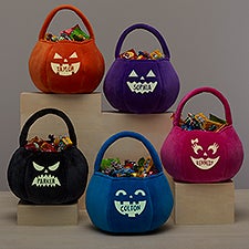 Glow-In-The-Dark Jack-o-Lantern Personalized Plush Halloween Treat Bag - 43326