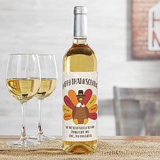Thankful Turkey Personalized Thanksgiving Wine Bottle Label  - 43327