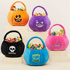 Jack-o-Lantern Faces Embroidered Plush Halloween Treat Bag - 43335