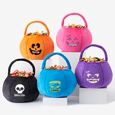 Pumpkin Faces Embroidered Plush Halloween Treat Bags - 43335