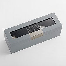Engraved Monogram Watch Box - Metallic Grey Wood - 43511