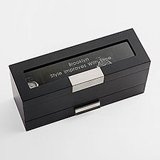 Engraved Birthday Black Wooden Watch Box with Drawer   - 43515