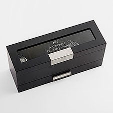 Engraved Collectors Black Wooden Watch Box with Drawer - 43517