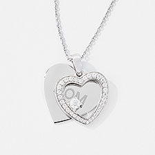 Engraved Moms Sterling Silver Pave Heart Swing Necklace  - 43538