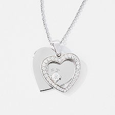 Engraved Milestone Sterling Silver Pave Heart Swing Necklace  - 43540