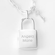 Engraved Sterling Silver Locket and Key Necklace  - 43556