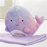 Personalized Plush Narwhal Pillow with Blanket Set - 43578