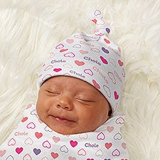 Hearts Personalized Baby Top Knot Hat - 43681