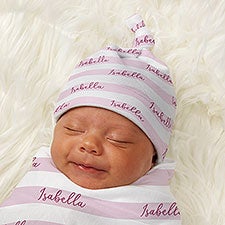 Delicate Stripes Personalized Baby Girl Top Knot Hat - 43690