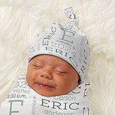 Modern All About Baby Boy Personalized Baby Top Knot Hat - 43693