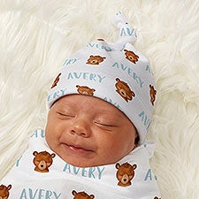 Woodland Bear Personalized Baby Top Knot Hat  - 43694