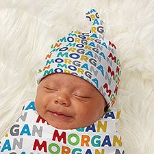 Vibrant Name For Her Personalized Baby Top Knot Hat  - 43702