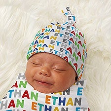 Vibrant Name For Him Personalized Baby Top Knot Hat  - 43704