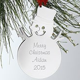 Engraved Silver Personalized Snowman Christmas Ornament - 4379