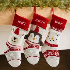 Winter Character Personalized Knit Christmas Stocking - 43939