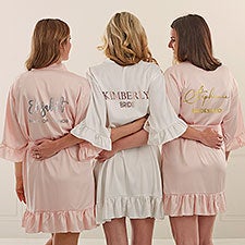 Metallic Foil Bridal Party Personalized Ruffle Satin Robe  - 43956