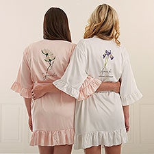 Birth Month Flower Personalized Ruffle Satin Robe - 44055