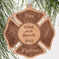 Personalized Fire Fighter Wood Christmas Ornament - 4436