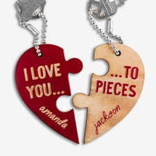Love You to Pieces Personalized Wood Keychain Set  - 44397