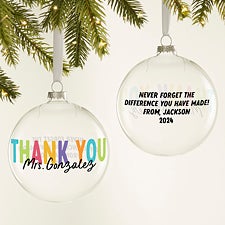 Thankful For Teachers Personalized Glass Bulb Christmas Ornament  - 44435