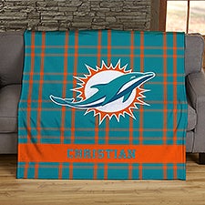 NFL Plaid Pattern Miami Dolphins Personalized Blankets - 44702