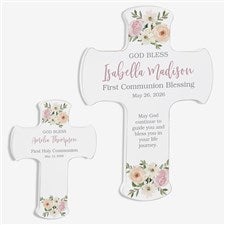Floral First Communion Personalized Cross  - 45590
