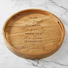 Bless the Food Before Us Engraved Acacia Wood Round Serving Tray - 45604
