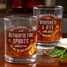 Vintage Distillery Engraved Old Fashioned Whiskey Glasses - 45658