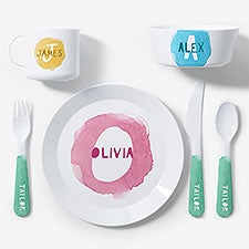 Watercolor Name Personalized Kids Dinnerware - 45700