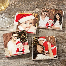 Holiday Photo Personalized Tumbled Stone Coaster Set  - 45788