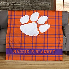 NCAA Plaid Clemson Tigers Personalized Blankets - 45818